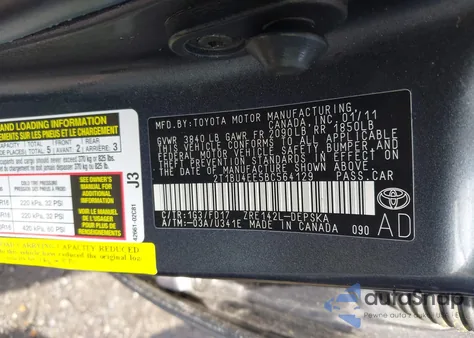 2011 Toyota Corolla S from USA, damaged, VIN 2T1BU4EE5BC564129